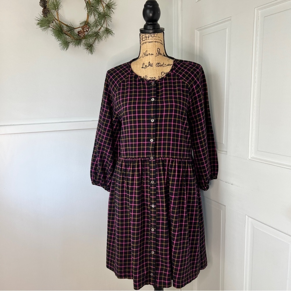 Madewell Plaid Flannel Raglan Button-Front Shirtdress